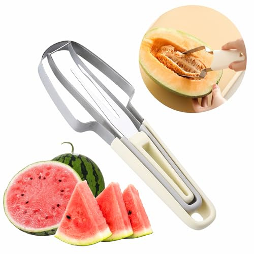 NEWHE Forchetta 3 in 1 per affettare anguria, strumento per affettare anguria, forchetta per anguria, utensile da cucina da campeggio (beige)