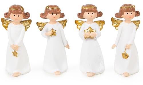 Logbuch-Verlag 4 ángeles de Navidad pequeños, color blanco, dorado, figuras de ángel de la guarda como amuleto de la suerte, regalo para amigos y colegas, 5 cm
