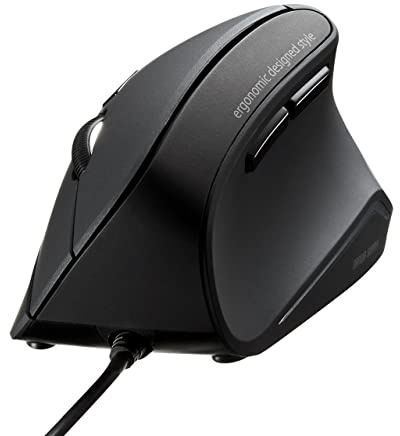 SANWA Ratón ergonómico con cable, mouse vertical silencioso para computadora, 3 botones programables, 1000/1600 DPI, mouse Ergo con cable USB, reduce la tensión de la muñeca, compatible con Mac