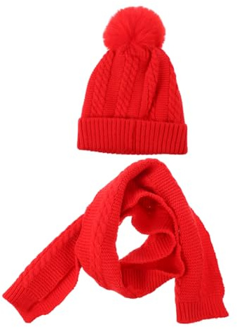 WATIIFUFU bufanda del sombrero de los niños sombreros de niño bufanda caliente de navidad bufandas para niños gorro a prueba de viento gorro y bufanda de hilo de lana rojo