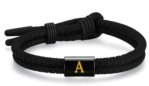 Metzm Justerbart silikonflätat rep initial armband för män kvinnor, rostfritt stål A-Z bokstäver berlock armband, vattentätt sport gummiarmband smycken gåvor, One Size, Silikon, Ingen ädelsten
