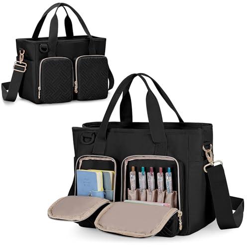 Teamoy Étui de rangement pour fournitures scolaires de grande capacité avec sangle amovible pour livres, iPad, fournitures de journal, Noir