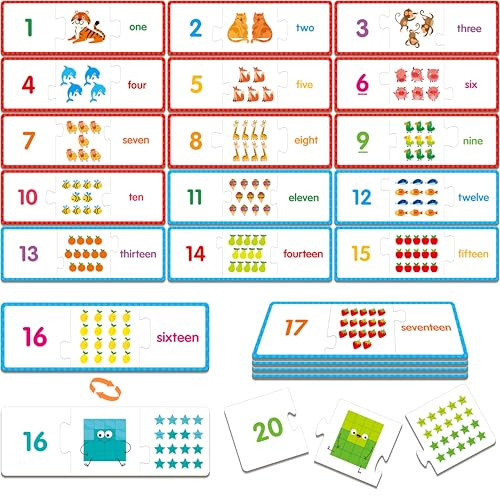 1-20 Number Puzzles, 20 Self-correcting Matching Puzzle Set, Educational Counting Game Math Numbers Learning Toys for Toddlers, Preschool, Kids Aged 3-5