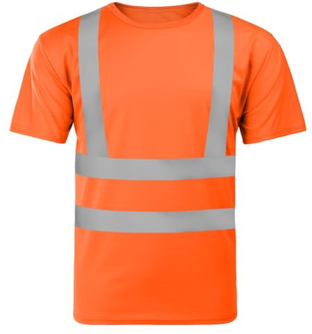 AUYAO T-Shirt de Protection de Sécurité Homme, T-Shirt Réfléchissant Haute Visibilité À Manches Courtes, Vêtements de Sécurité Haut Tee Shirt Fluo Workwear Gilet Orange (L)