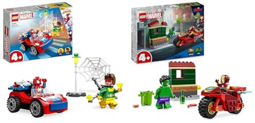 LEGO Marvel Spider-Man's Car and Doc Ock Set + Iron Man with Bike and The Hulk, Super Hero Building Toy for Kids 10789 + 76287