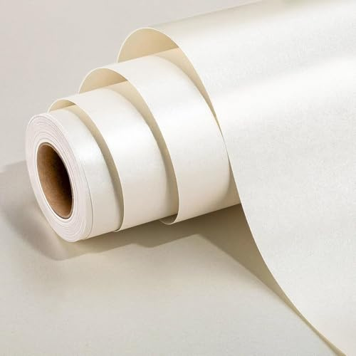 Wikadlik Rotolo di carta regalo, colore bianco sporco, 43 cm x 10 m, tinta unita, effetto madreperla, per matrimoni, San Valentino, compleanni, fai da te
