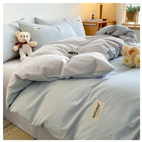MZP Copri Piumino Matrimoniale Completo Cotone 200x230 Set di Biancheria da Letto Morbido e Traspirante Double Face 4-Pezzi Duvet Cover Lenzuolo con Angoli federe(Blue B,King)