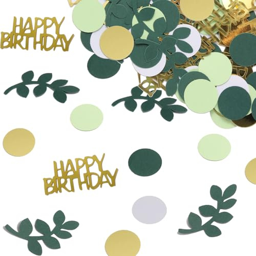 Happy Birthday-konfetti födelsedag, bordsdekoration födelsedag grönt guld, gyllene konfetti födelsedagsdekoration bord, spridd dekoration födelsedagar kvinna man, serpentiner dekoration fågel