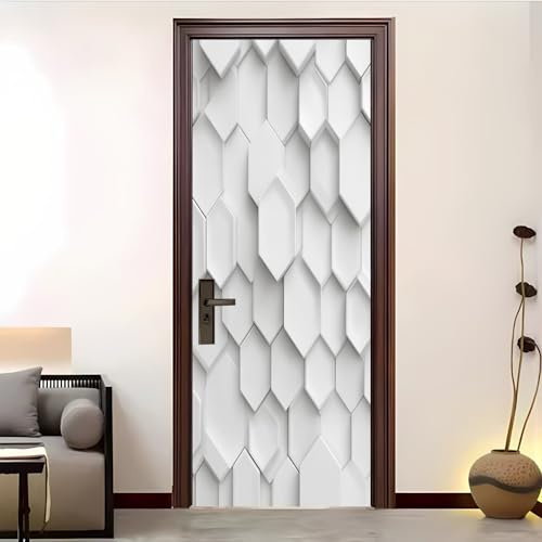 Adesivi Per Porte 3D Stacca e Attacca 95x215 cm Arte Geometrica A Nido D'Ape Adesivo Porta Pvc Impermeabile Rimovibile Bianco Porte Poster Per La Camera Da Letto e Soggiorno