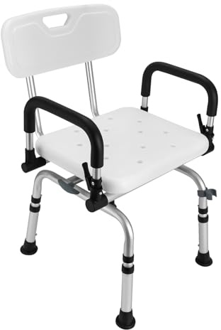 Duschstol för seniorer 360° vridbar duschpall med ryggstöd och armstöd, upp till 180 kg, för inomhusduschen