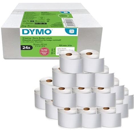 DYMO Authentic LabelWriter Large Shipping Labels/Name Badges | 54mm x 101mm | 24 Rolls of 220 Easy-Peel Labels (5,280 Count) | Self-Adhesive | for LabelWriter Label Makers