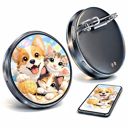 Digital LED Badge Pin, Customizable Display Badge with App Control, 1.95'' HD Screen for Photos, GIFs & Videos, Programmable Smart Pin for Backpacks, Cosplay & Events (Black)