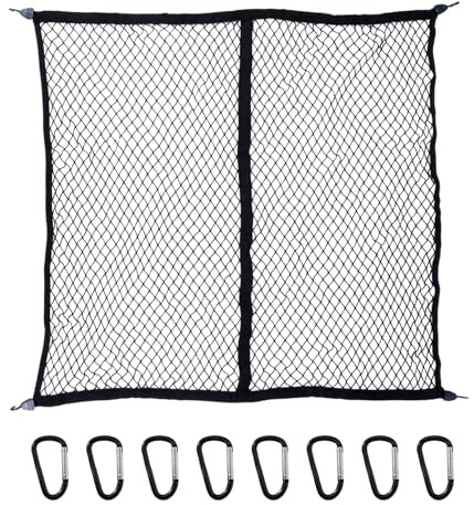 GBKDQQ Rete elastica per bagagli auto, organizer per letti e camion [120 x 120 cm, estensibile fino a 240 x 240 cm), con 4 moschettoni, rete di sicurezza del carico per bagagliaio, SUV, pickup
