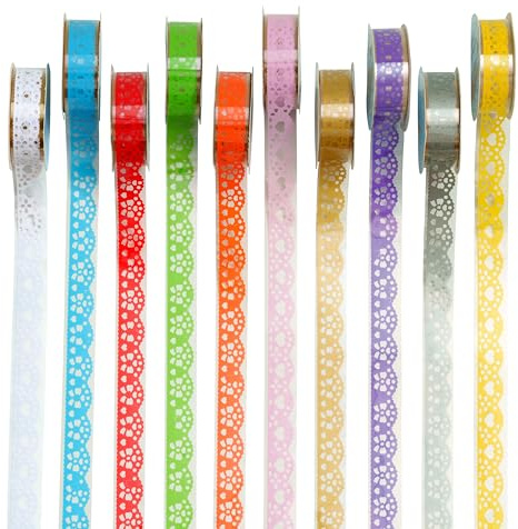 Songdao 10 rouleaux Dentelle Washi Tape Set, Masking Tape Scrapbooking Ruban Adhésif Décoratif pour Arts, Bullet Journal, Bricolage, Emballage