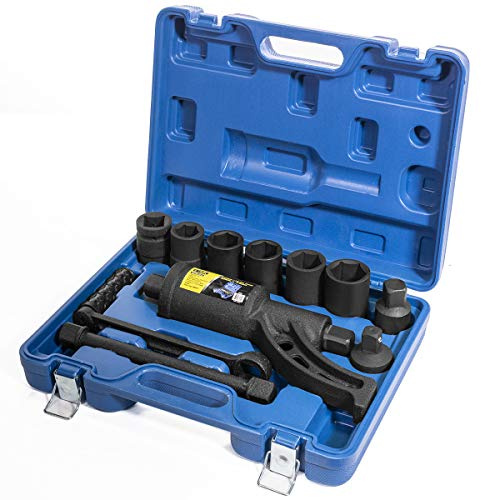 XtremepowerUS 8-Pieces Heavy Duty Torque Multiplier Wrench Labor Saving Lug Nut Wrench Torque Multiplier Cr-v Socket (24mm to 38mm) for Semi Truck & RVs w/Case