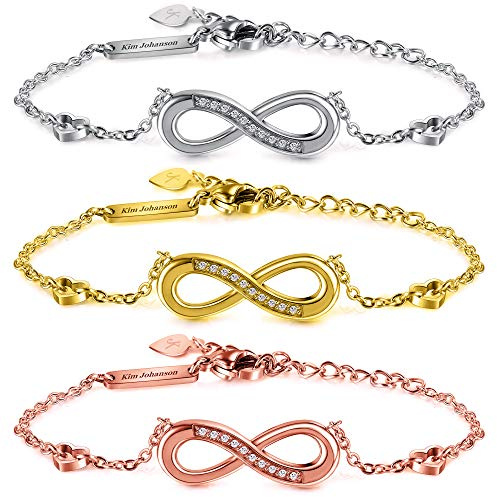 Kim Johanson rostfritt stål dam vristlänk * Infinity* i silver, guld och roséguld | Vristlänk med ett oändlighetstecken | boho-smycken | justerbar inkl. smyckespåse, 22 centimeters, rostfritt stål,