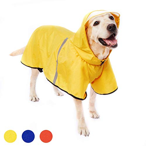 Imperméable pour Chien avec Capuchon Trou pour Harnais 100% étanche ultraléger Respirant Veste de Pluie Chiens Petits Moyens Manteau de Pluie avec Capuche Ajustable Chein Jaune 6XL
