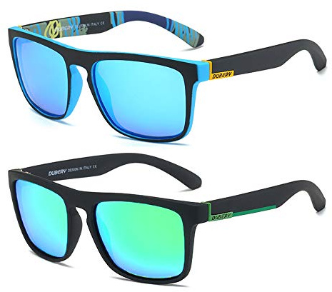 DUBERY Classic Polarized Sunglasses for Men Women Retro 100% UV Protection Driving Sun Glasses D731,2 Pack (Black/Blue+Black/Green)