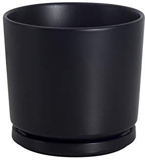 Ekirlin Plant Pot Indoor 14cm Ceramic Flower Pots Black Planter with Drainage Hole and Saucer