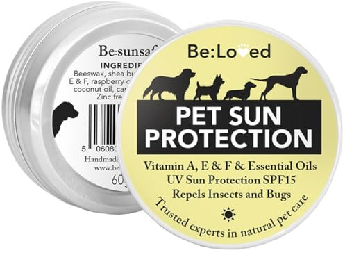 Be:Loved - Be:Sunsafe Pet Sun Protection Balm - Handmade in the UK - Natural Skin Shield for Dogs & Cats - Blend with Shea Butter, Raspberry Oil & Carrot Seed - Dog Stuff - 60g