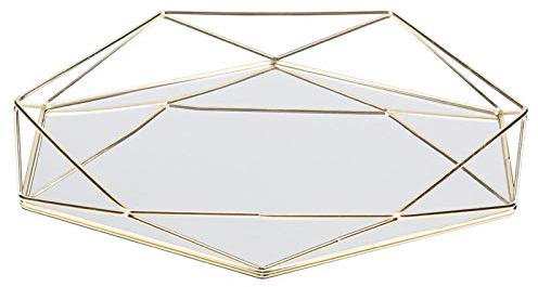 Gold Spiegel Tablett Schmuck Organizer Parfüm MakeupTray Kommode Dekorative Tablett Platte für Badezimmer Schlafzimmer Kosmetik Lagerung(Gold)