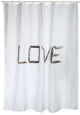 MSV Anti-Schimmel Duschvorhang - Anti-Bakteriell, waschbar, wasserdicht, Polyester, 180x200cm Love Weiß