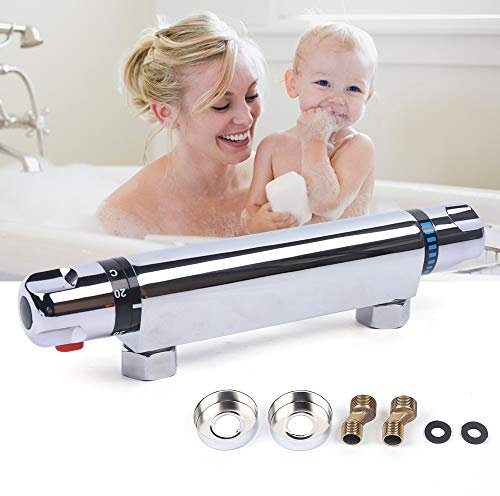 Duschthermostat Brausethermostat Thermostat Armatur Bad Wandmontage Mischbatterie Duscharmatur mit 38 °C Sicherheitstaste VerbrüHungsschutz, Messing hochglanzverchromt