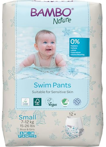 Bambo Nature Premium Swim Nappy Pants, Small Size (7-12 kg), Disposable and Eco-Labelled, Perfect Swimming Nappies for Water Activities, Swim Nappies for Babies