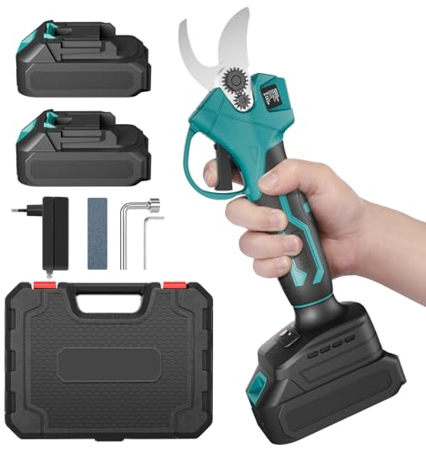 Geevorks Tijeras de Podar Electricas,Tesoura de Podar Electrica, 20 V Tijeras de Podar Bateria,Diámetro de Corte de 30 mm,con 2 x 2000mAh Baterías,Alta Eficiencia, Corte Suave