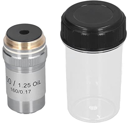 Objectif de Microscope, Objectif Achromatique en Laiton chromé 100X Interface de Lentille de Microscope Haute Puissance 20,2 Mm