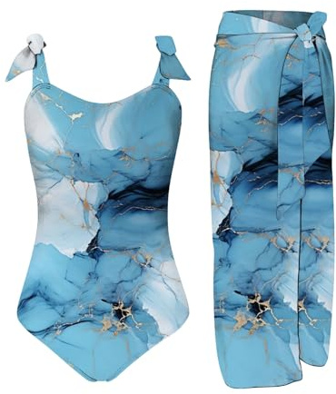 KBOPLEMQ Ensemble bikini pour femme - Tankini une pièce - Motif floral - Monokinis avec jupe portefeuille - Sport - Push Up - Maillot de bain avec jambes - Taille haute - Paréo - Ensemble de plage 2