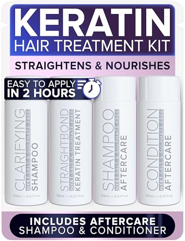NYK1 Genuine Brazilian Keratin Hair Treatment Kit | with Aftercare Set | StraightBond Keratin Treatment Kit for Straight, Smooth and Frizz-Free Hair - Formaldehyde-Free, Results Lasting 4 Months