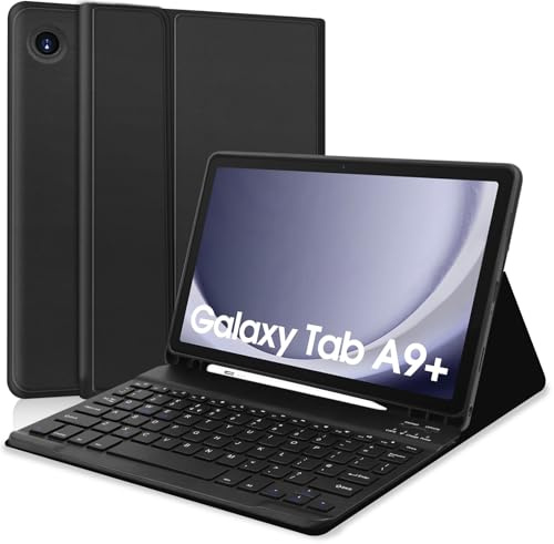 Ducerta Tangentbordsfodral för Samsung Galaxy Tab A9+/A9 Plus 11 tum 2023, inbyggd S pennhållare, smalt smart fodral med brittisk layout Bluetooth-tangentbord för Samsung Galaxy Tab A9