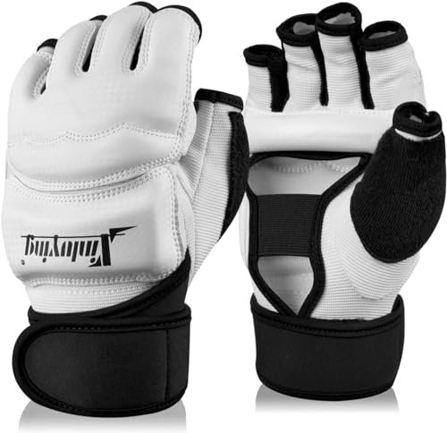Xinluing Boxhandschuhe Kampfkunst MMA Sparring Grappling Muay Thai Taekwondo Training PU Leder Handgelenk Wraps Handschuhe ﻿ (weiß, S)