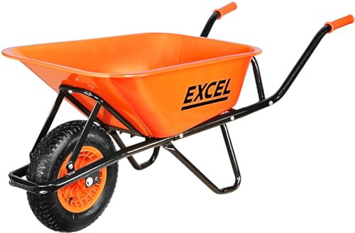 Excel Wheelbarrow Cart Trolley Heavy Duty 70L Wheelbarrow Galvanized Steel Tray with 200 kg load capacity & Durable & Strong Wheel, Wheelbarrows, Wheel Barrow, Heavy duty wheelbarrow