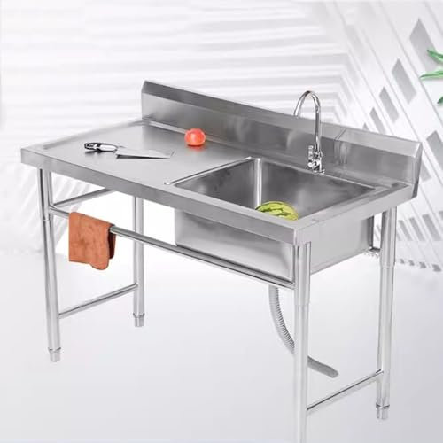 Grand Évier Cuisine 1 Bac avec Plate-Forme D'exploitation, Évier Autoportant avec Porte-Serviettes et Robinet, Évier Utilitaire INOX, pour Cuisine, Garage