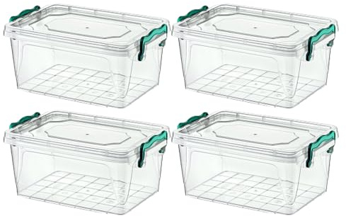 4 Pcs x 1.5 Liter Plastic Storage Box with Lid Clip Multipurpose Clear Rectangle Container Transparent Heavy Duty Stackable Box Ideal for Home, Office, Kitchen, Food, Toys, Closet, Animal Feed