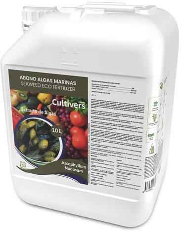 CULTIVERS Fertilizante Algas Marinas Líquido 10 L. Abono orgánico para plantas extracto de Ascophyllum nodosum. Potenciador de crecimiento, estimulador de raíces, mejora la producción y la calidad