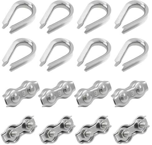 AOEVUIR 8 Pcs Drahtseilklemme 3mm+8 Pcs M3 Duplex KlemmeDrahtseil Kauschen Seilklemme Drahtseil Edelstahl Drahtseil Clip Seilkausche Steilseilklemme Stahlseil Klemme Drahtseil Klemmen Kausch Edelstahl