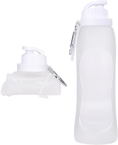 NIEEKRUN Botella plegable de 500 ml, sin BPA, a prueba de fugas, para bebidas frías y calientes, botella de agua portátil cantimplora para exteriores, deportes, gym y viajes (color blanco)