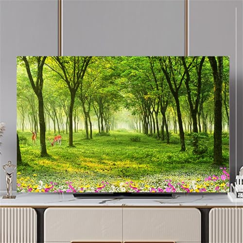 Hixingo TV Dust Cover, Flower TV Screen Cover Stretch Television Cover Universal Elastic TV Screen Protection Cover TV Protection Cover Soft Breathable Computer Cover (40-43inch,Forest)