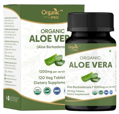 ORGANIC SPREE Aloe Vera Tablets | Aloe Barbadensis(Aloe Vera) | USDA Organic | Supports Digestion & Skin Health* | Dietary Supplement 120tab