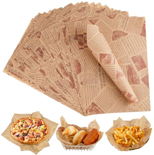 AILUYA 200 ark ostpapper, oljebeständigt bakplåtspapper, tidningsoptik, 30 x 20 cm smörgåspapper, hamburgarpapper, vaxpapper för smörbröd, ost och pommes