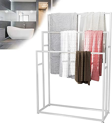 Moderno scaffale da bagno in metallo autoportante portasciugamani stand per piscina facile montaggio antiruggine resistente bianco