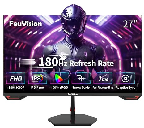 FeuVision 27inch Gaming Monitor 180Hz, FHD 1080p, IPS Panel, 0.5ms Response Time, Adaptive sync, PC Computer Monitor, 3-Sided Frameless, Ultra Slim, 100% sRGB, Bluelight Filter, DP*1, HDMI*1