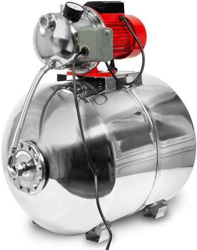 EBERTH Circuit d'eau Domestique 3600 L/h, 5 bar, 750W, Pompe avec Pressostat pour Automatisation, Hauteur d'Aspiration 9 m, Hauteur de Refoulement 40 m, Réservoir de Pression 100 L, Acier inoxydable