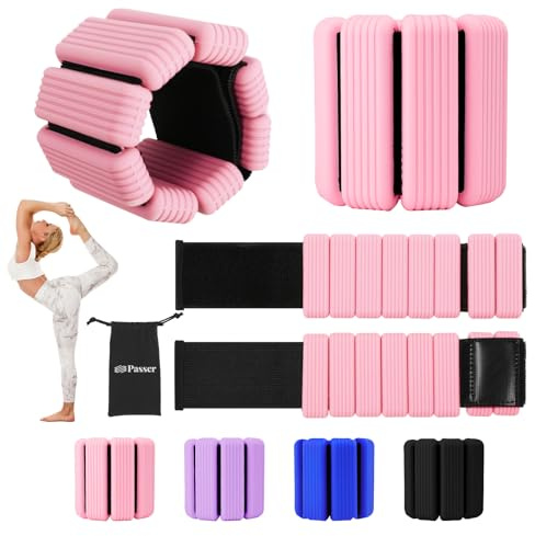 Passer Poids pour Cheville et Poignet Réglables pour Hommes et Femmes Lot de 2 (0,5 kg chacun) - 1 kg Bracelet Lesté Portables pour Yoga, Danse, Pilates, Aérobic, Marche, Natation - Rose