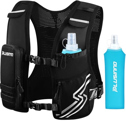 Running Vest for Women Men, Running Hydration Vest with 500ml Soft Flask & Touch-Screen Phone Pocket, Reflective Lightweight Hydration Backpack for Hiking with Adjustable Chest Waist Straps M