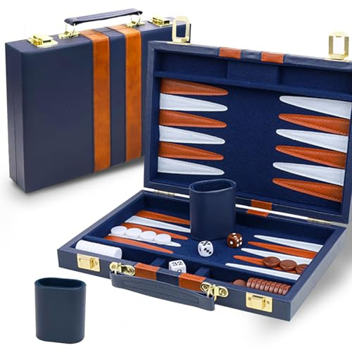 Lohofrnny Backgammon-set, 15 tums klassisk backgammon-väska, brädspel för 2 spelare, bärbart resestrategispelsset för vuxna och barn (15 tum, marinblå)