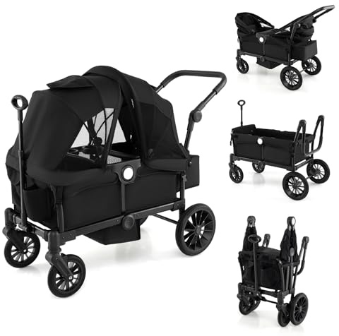 COSTWAY Stroller Wagon for 2 Kids, Push Pull Double Stroller(Black)